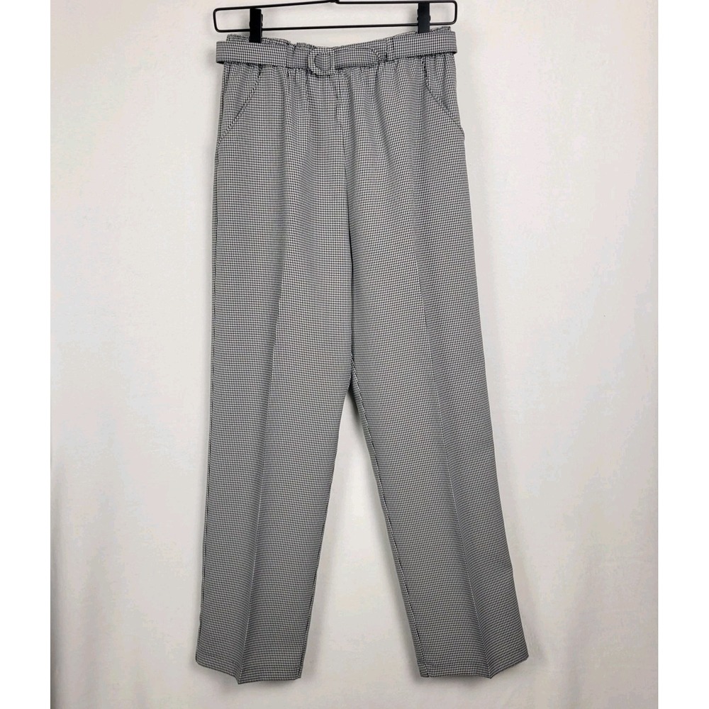 Vtg 90s Carriage Court Micro Check Pants 10 Short (Waist 26") Black White Belted